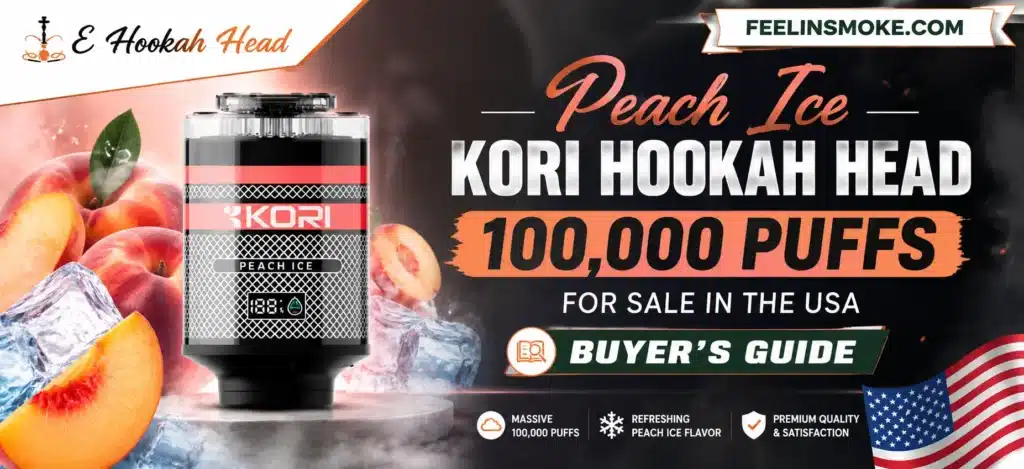 Peach Ice Kori Hookah Head 100000 Puffs featuring refreshing peach ice flavor and premium design
