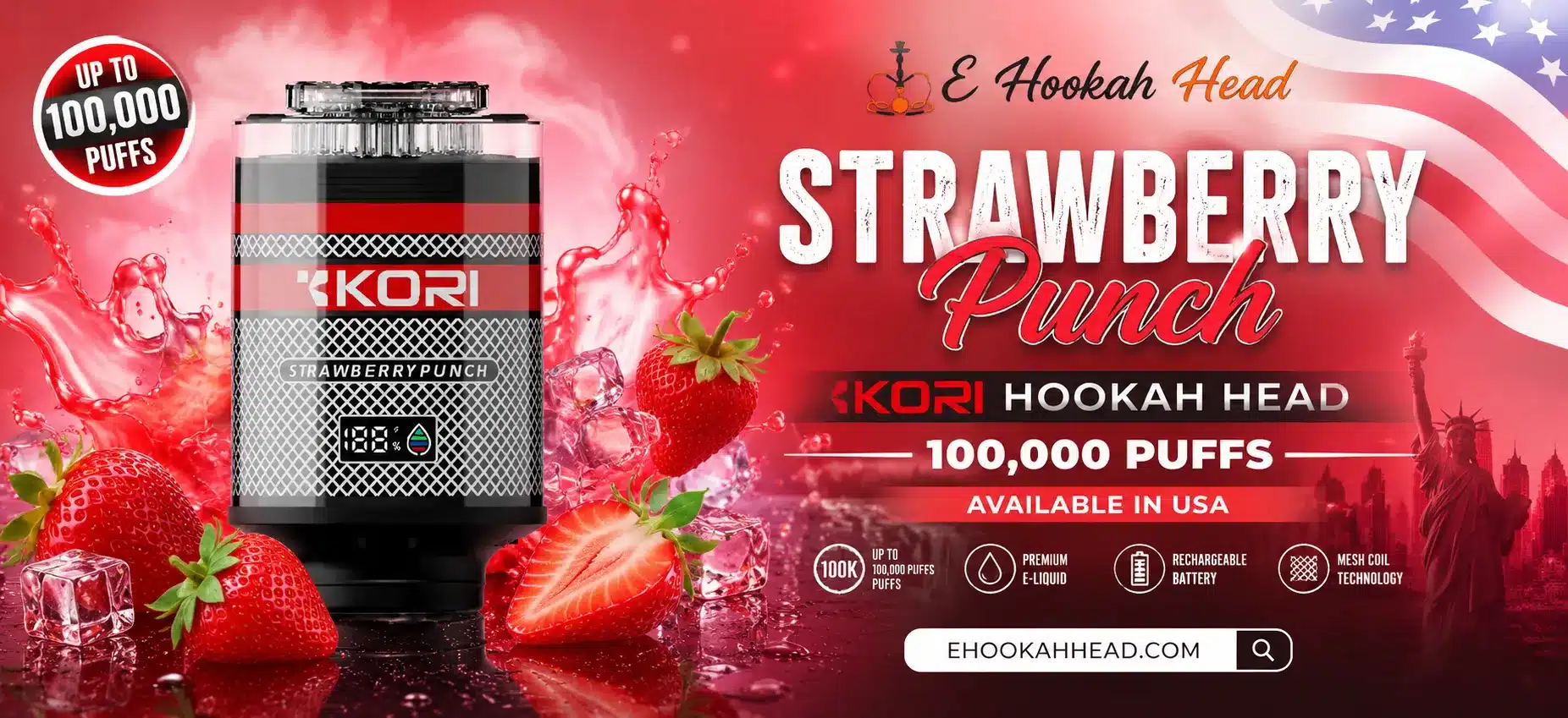Strawberry Punch Kori Hookah Head 100,000 Puffs Available in USA