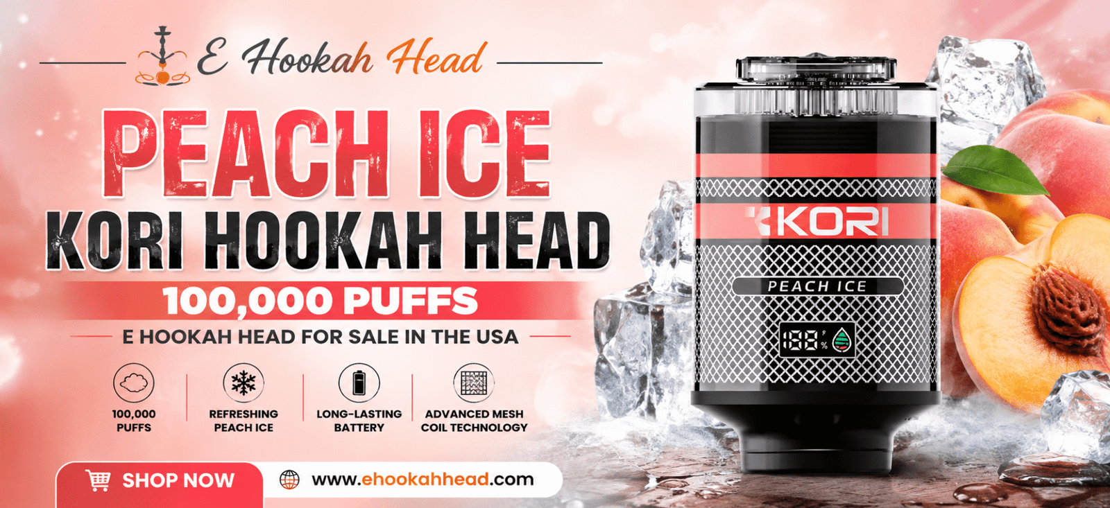 Peach Ice Kori Hookah Head 100,000 Puffs — E Hookah Head for Sale in the USA